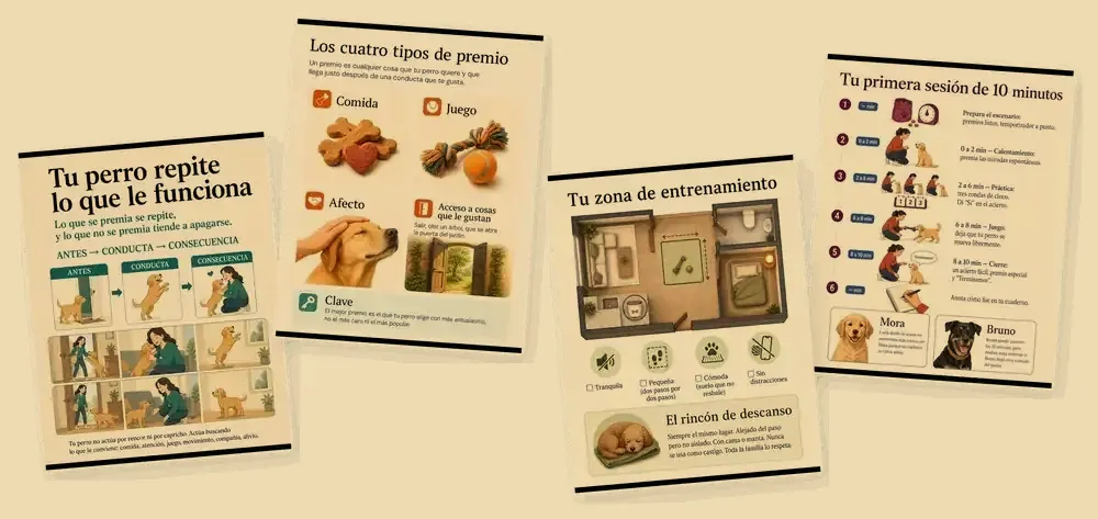 Páginas interiores: los cuatro tipos de premio, tu zona de entrenamiento y tu primera sesión de 10 minutos